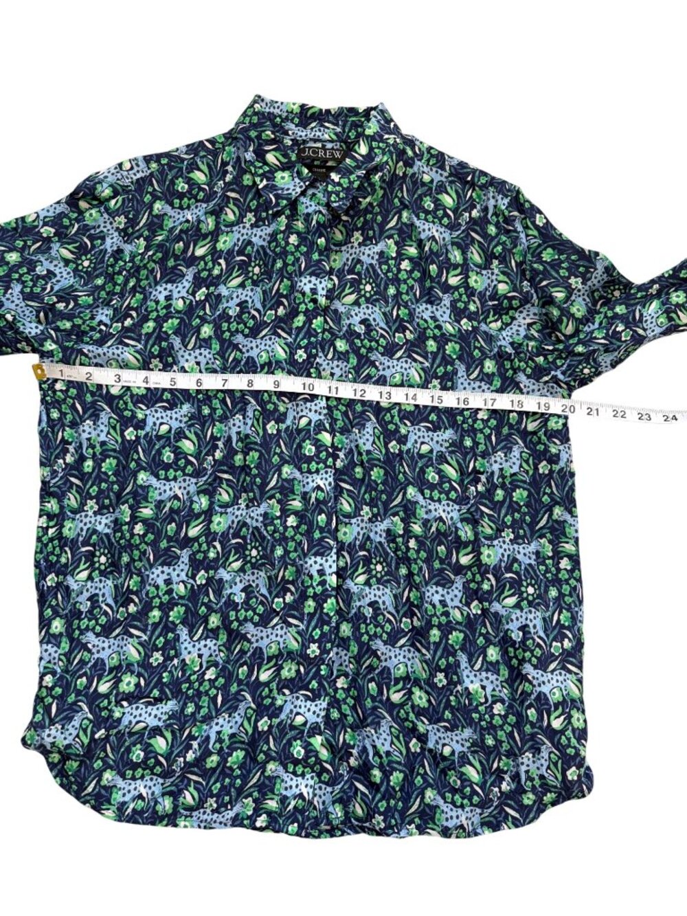 J. Crew Womens Size 8 Classic-fit Shirt Fauna Floral Button-Up Top Blue Leopard - Picture 6 of 8